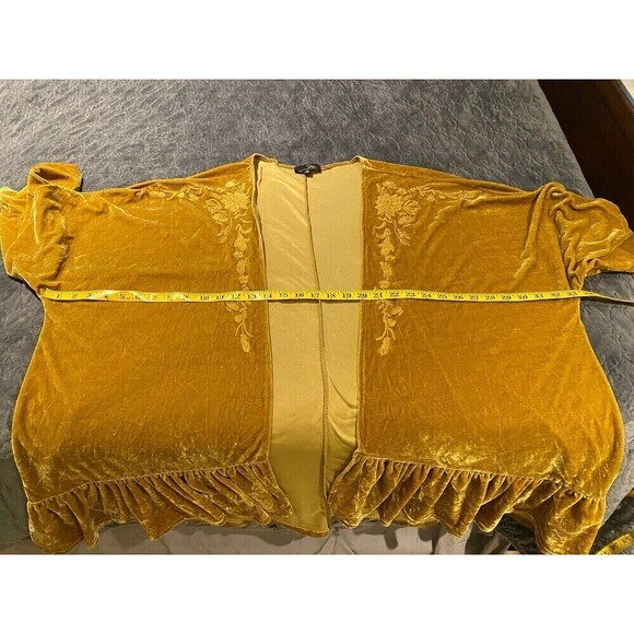 Suzanne Betro Gold Velvet Floral Embroidered Open Cardigan Size 3XL - Picture 8 of 11